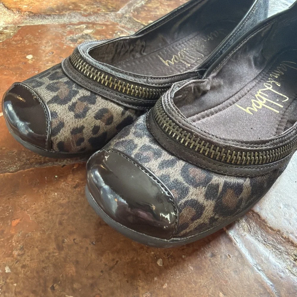 Sam & Libby Leopard W/ Zipper Accent Ballet Flat Slip On Women's Size 7 M